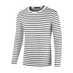 Black White Striped T Shirt Crew Neck Long Sleeve Casual Cotton Pullover Tee Top